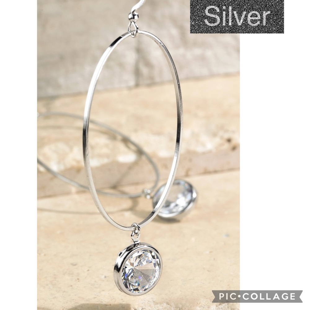 Silver Oval Earrings w/Drop